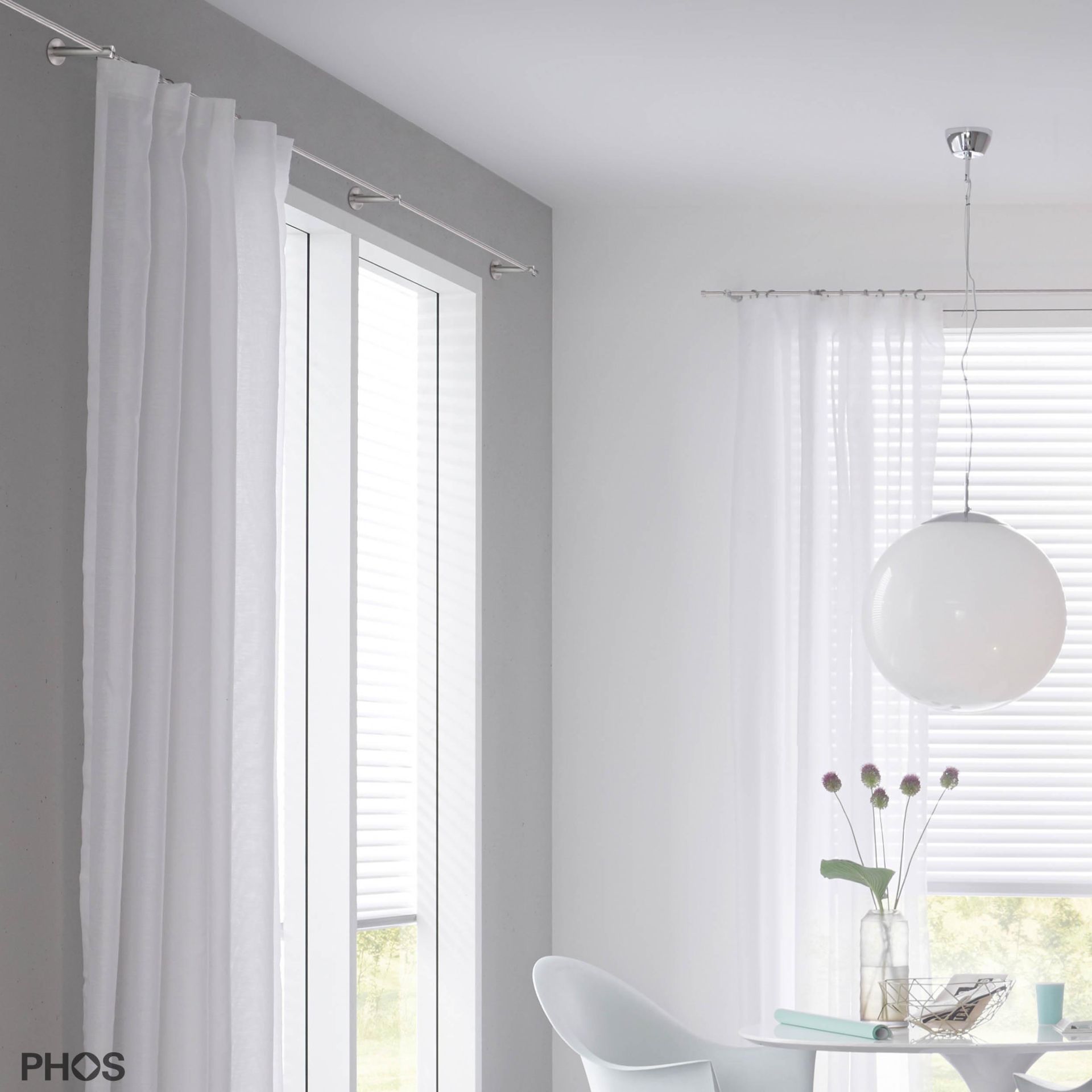 VS20-80-1800 Комплект карнизов: 180 см с 2 кронштейнами (небольшое расстояние от стены) PHOS  - Вид №3