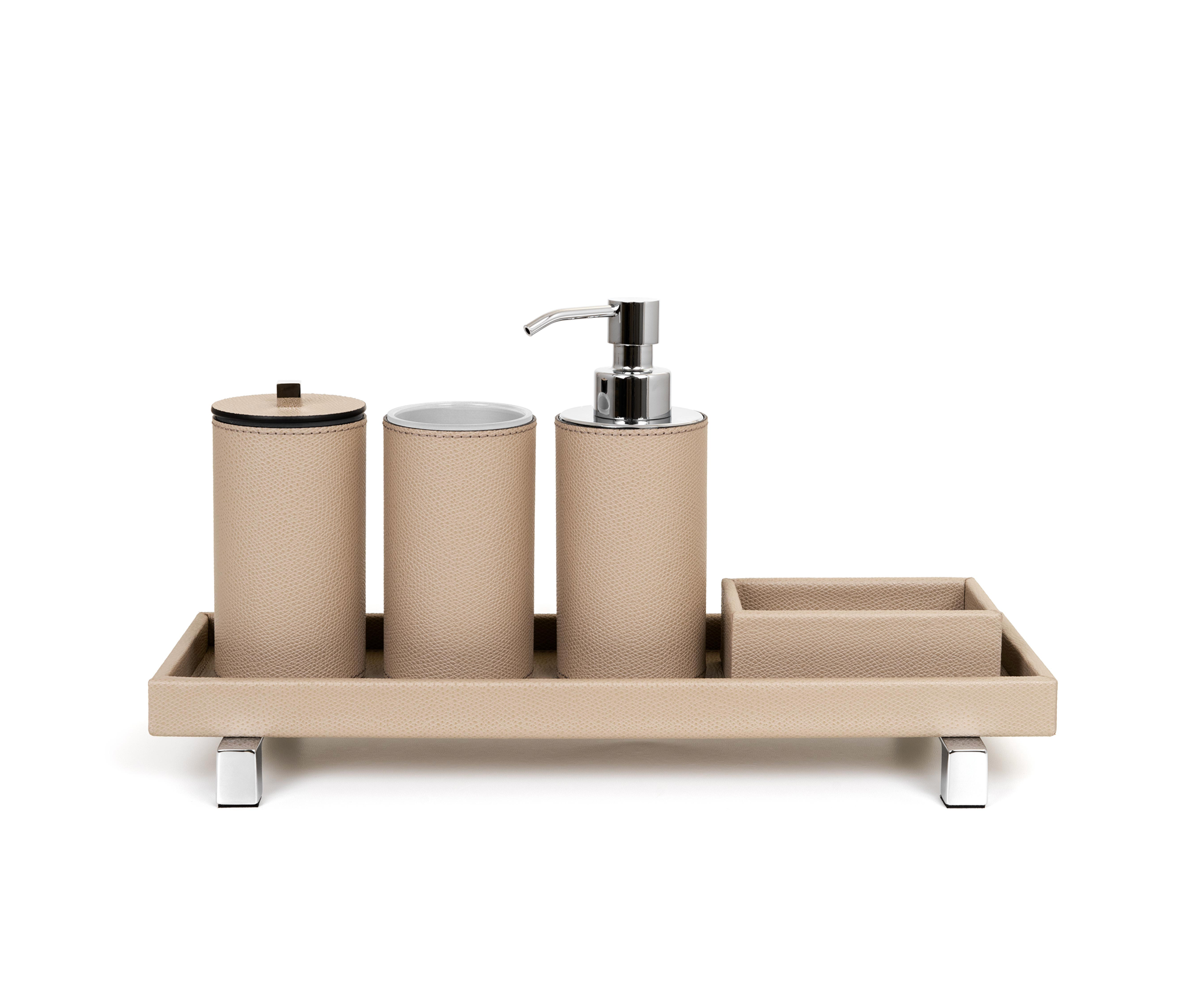 Дозатор для мыла Poseidon круглый - Ø 6XH16,5 см / металл-хром / плетеная кожа_кофе Pinetti 00.1166.061.015 - Вид №2