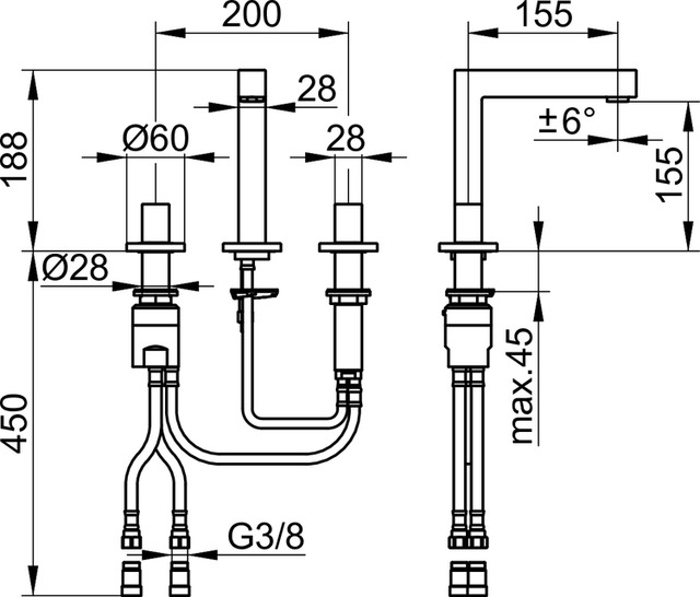 59015010100 Смеситель для умывальника на 3 отверстия 150 KEUCO Edition 90 - Вид №2