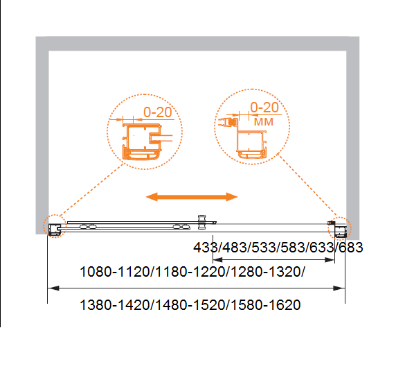 Душевая дверь в нишу CEZARES ANIMA-W-BF-1-110-P-Cr - Вид №4