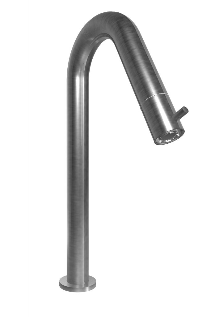 70532 / 0M Поворотный смеситель для раковины из матовой нержавеющей стали (высота 346 мм) с прогрессивным картриджем, установленным в изливе. Bongio Time2020 70532/0M