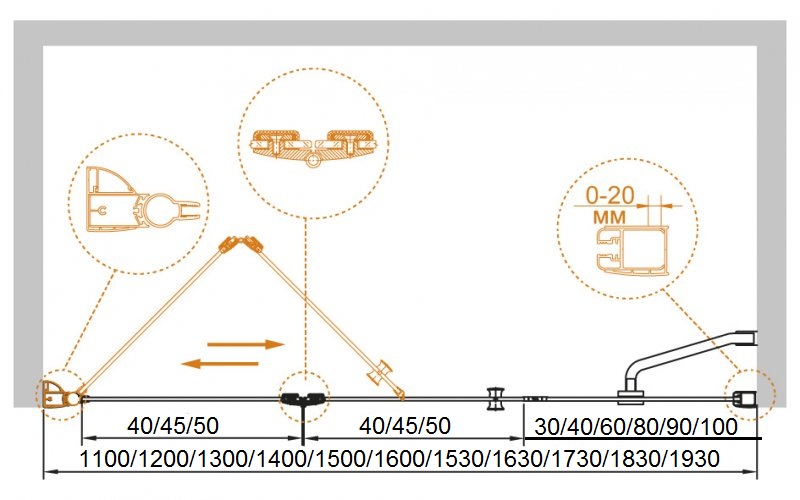 Душевая дверь в нишу CEZARES ELENA-W-BS-13-90+40/40-C-Cr - Вид №4