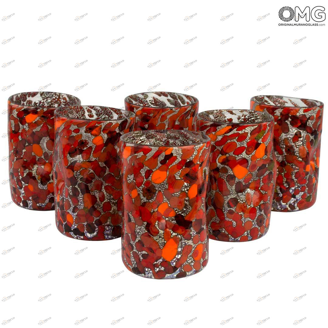 4168 ORIGINALMURANOGLASS Набор из 6 красных стаканов Гото - муранское стекло OMG 8 см 