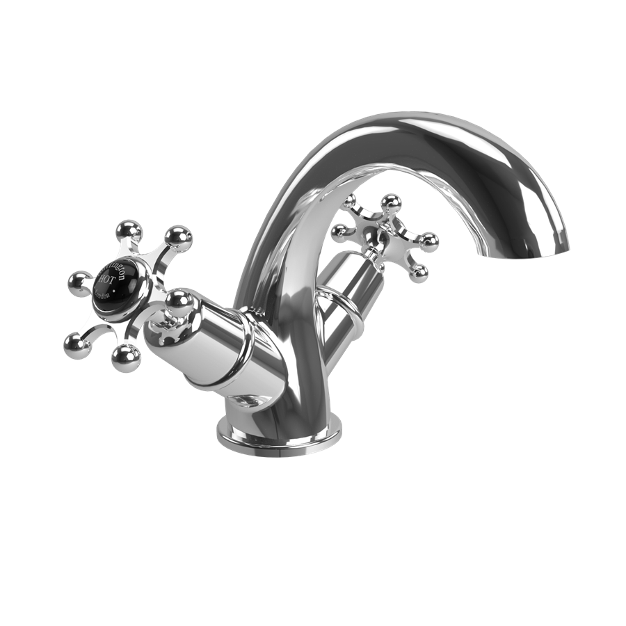 Burlington Birkenhead Смеситель для раковины Birkenhead Mono Четвертьоборот с белым акцентом в Chrome BI45-QT  - Вид №1