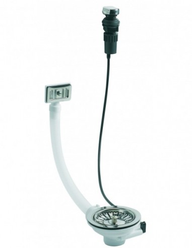 435500 000 00  Слив для раковины 1 автоматическая чаша для кабеля, Д. 90 мм, зажим 0/18 мм, с переливом, нержавеющая сталь Valentin Сталь  - Вид №1