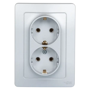 Розетка двойная встраиваемая Systeme Electric Blanca с заземлением цвет алюминий 86728854 STLM-2180320