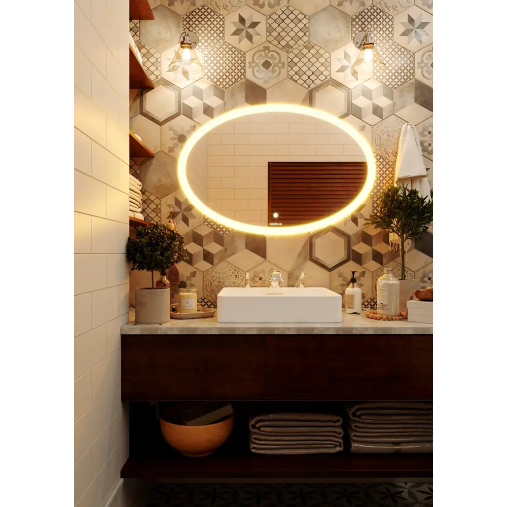 Зеркало для ванной Omega Glass Тип 4 SD944 с подсветкой 90x60 см овальное STLM-2006432