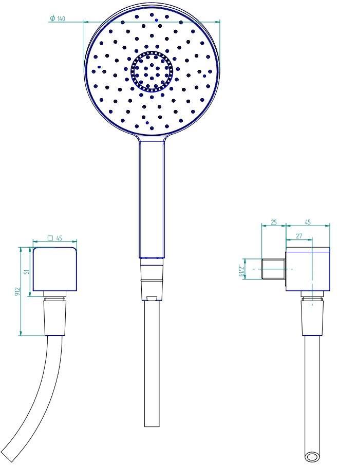 Встроенное управление с душевой штангой и ручным душем Qquadro Santreyd sun-id-1350631 - Вид №7