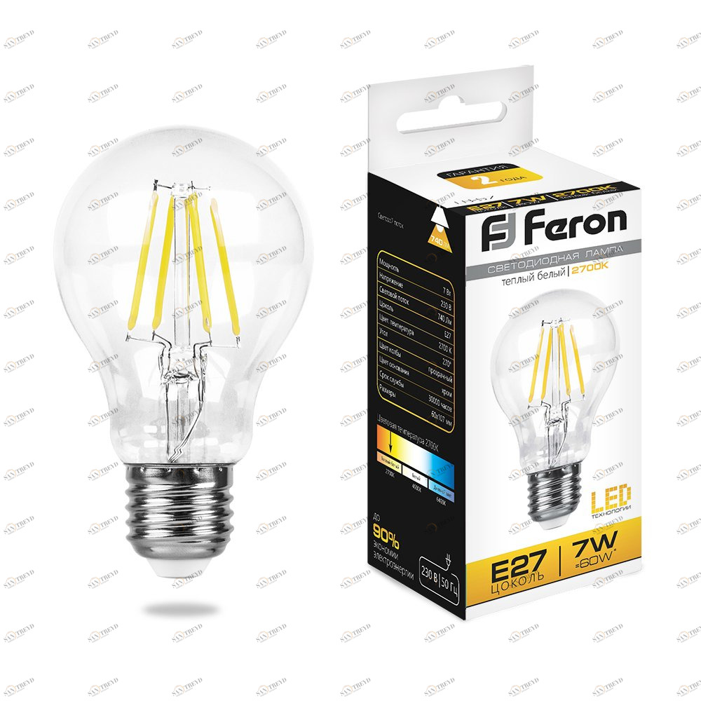 Лампа светодиодная Feron "Шар" E27 7W 2700K LB-57 25569 FERON  00-3956771 Прозрачный 