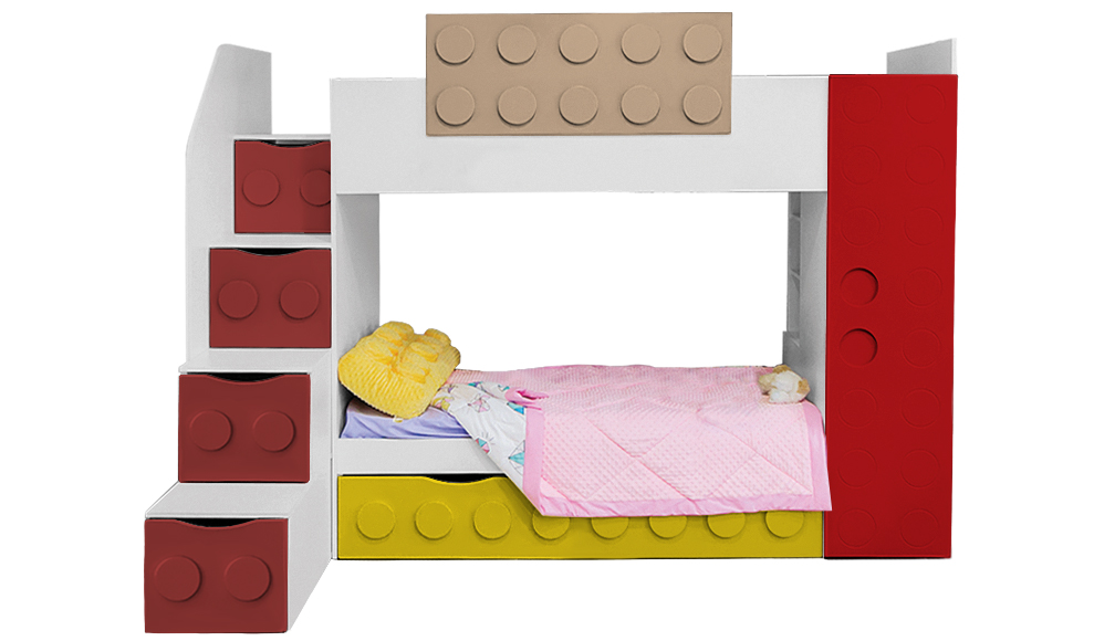 Кровать детская двухъярусная с дополнительным спальным местом левая "Леголенд" МАНДАРИН ЛЕГОЛЕНД 178714 Разноцветный;белый;желтый Santreyd  - Вид №2