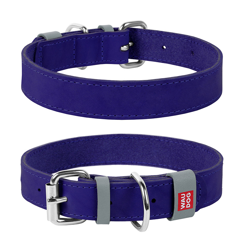 ПР0053717 Ошейник для собак Waudog Classic кожа, металлическая пряжка (шир.12мм, дл.21-29см) фиолетовый COLLAR 