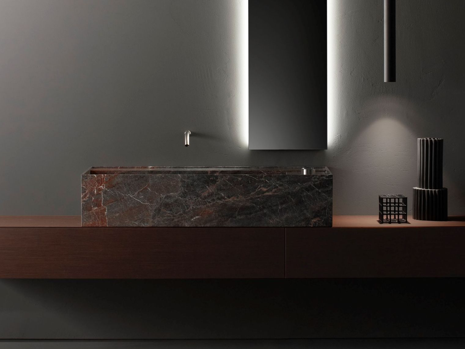 Серый мрамор Saint Laurent прямоугольный подвесной умывальник Falper Minimum ARCH-00121104