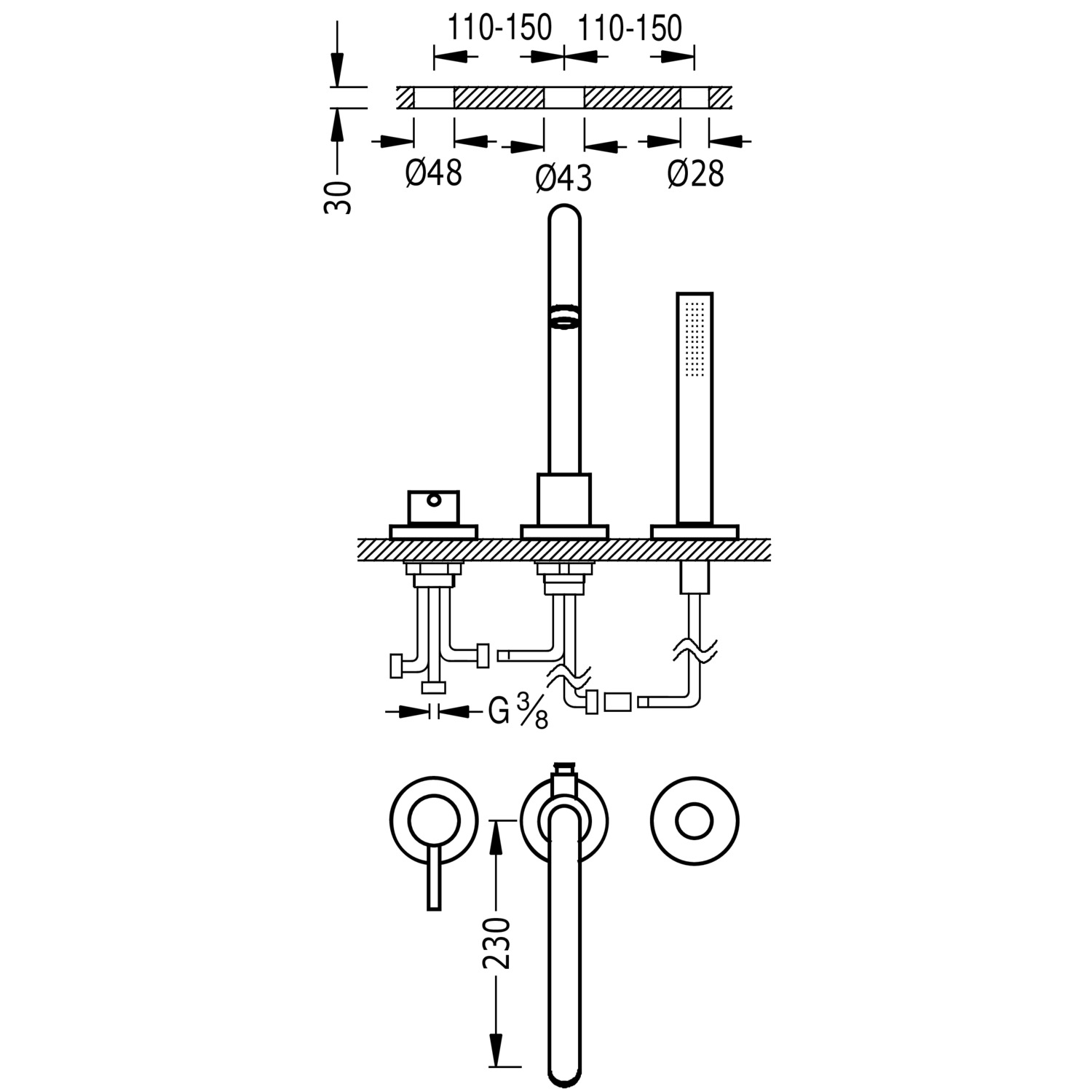 Смеситель для ванны STUDY с одной ручкой -26215001 TRES  - Вид №1