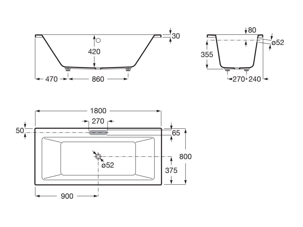 Встраиваемая акриловая прямоугольная ванна с гидромассажем Roca VYTHOS 24858 / 24860 ARCH-00013479 - Вид №7