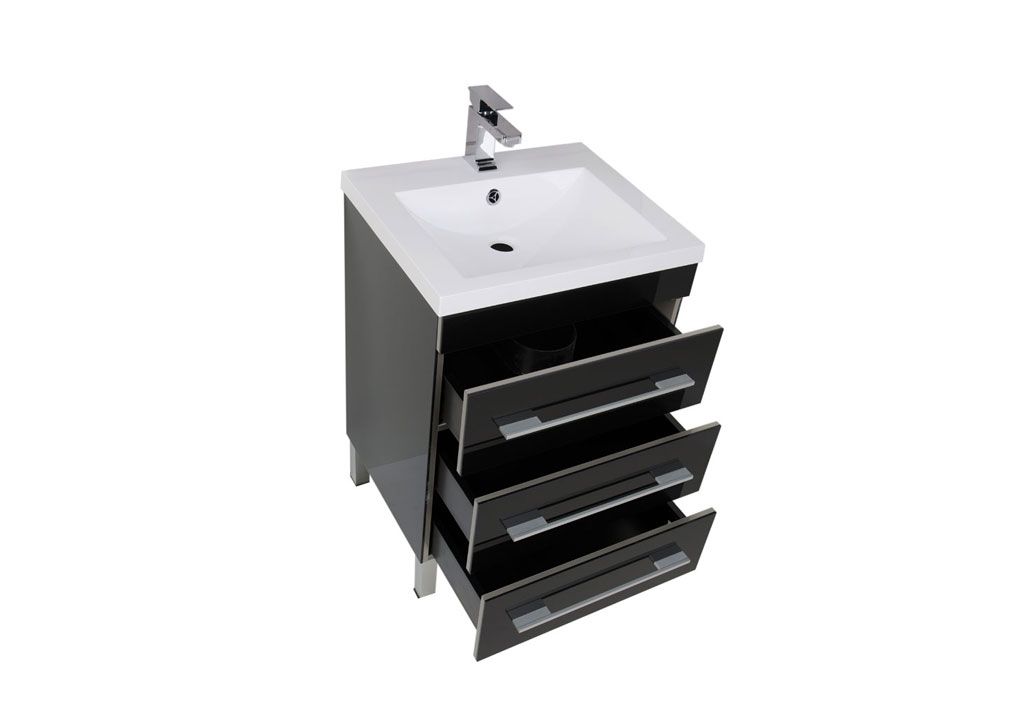 Тумба под раковину Aquanet Верона 58 черный (напольная 3 ящика) sun-id-270473 - Вид №1