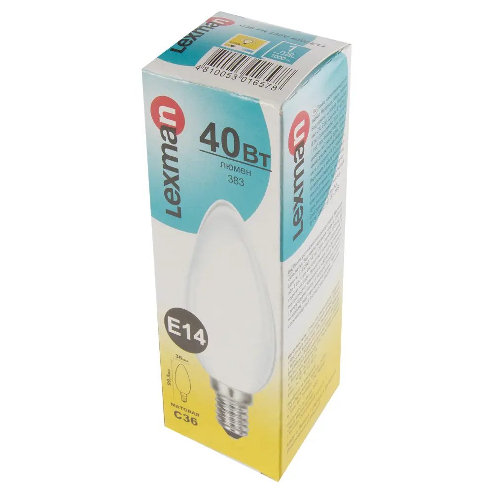 Лампа накаливания Lexman свеча E14 40 Вт свет тёплый белый STLM-2069022 - Вид №1