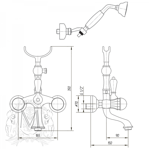 Смеситель MIGLIORE Korona ML.KRN-4703.DO для ванны/душа - золото  - Вид №3