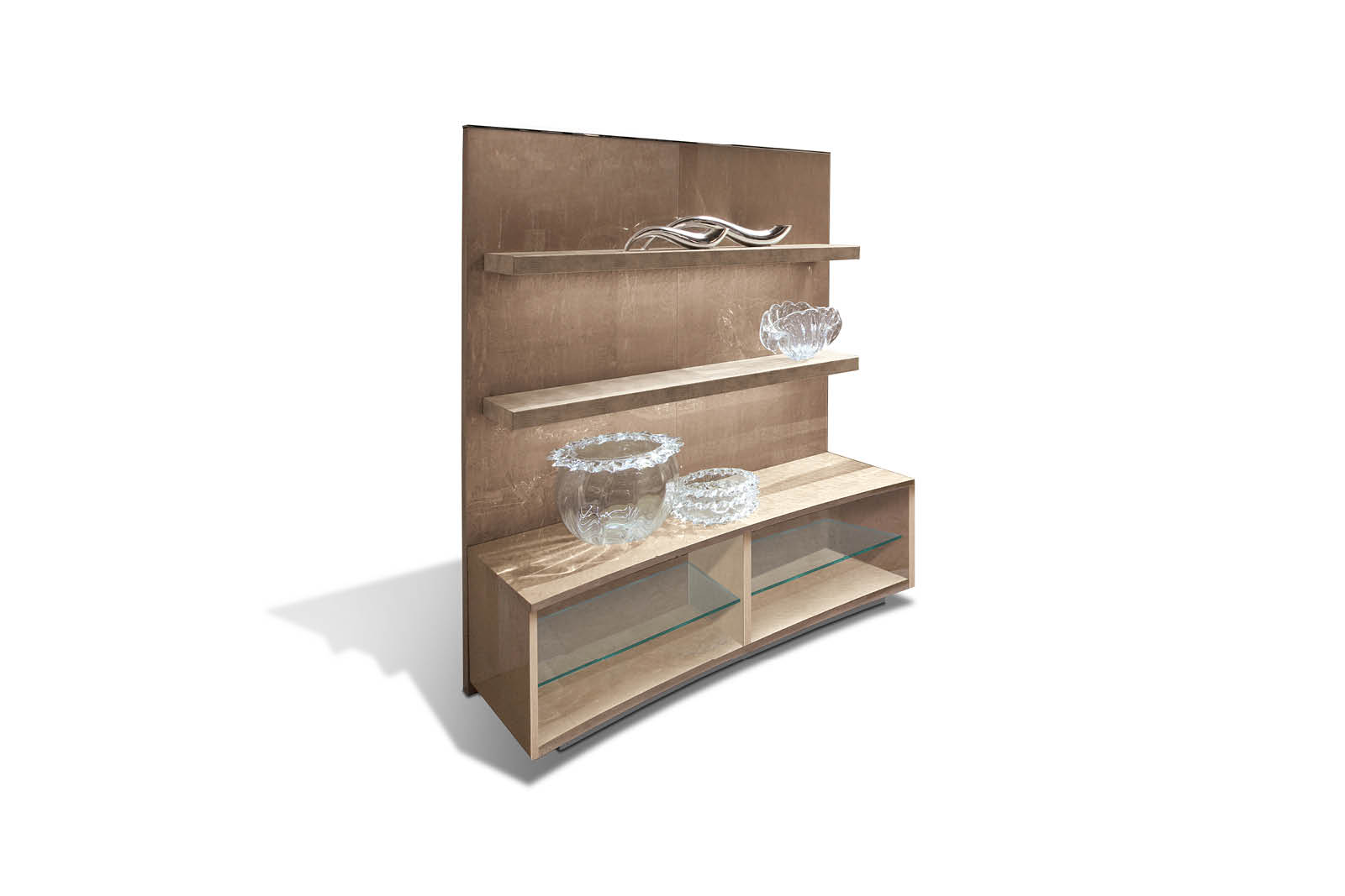 300/40  Sunrise Тумба под ТВ со стеновой панелью и полками в коже - giorgio collection 