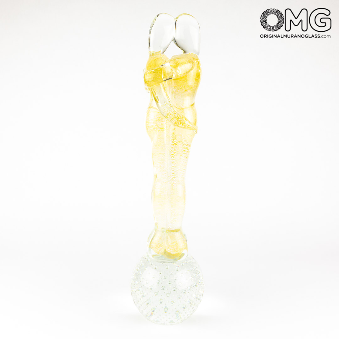 3584 ORIGINALMURANOGLASS Скульптура Влюблённые - золотистая - муранское стекло OMG 12 см  - Вид №1