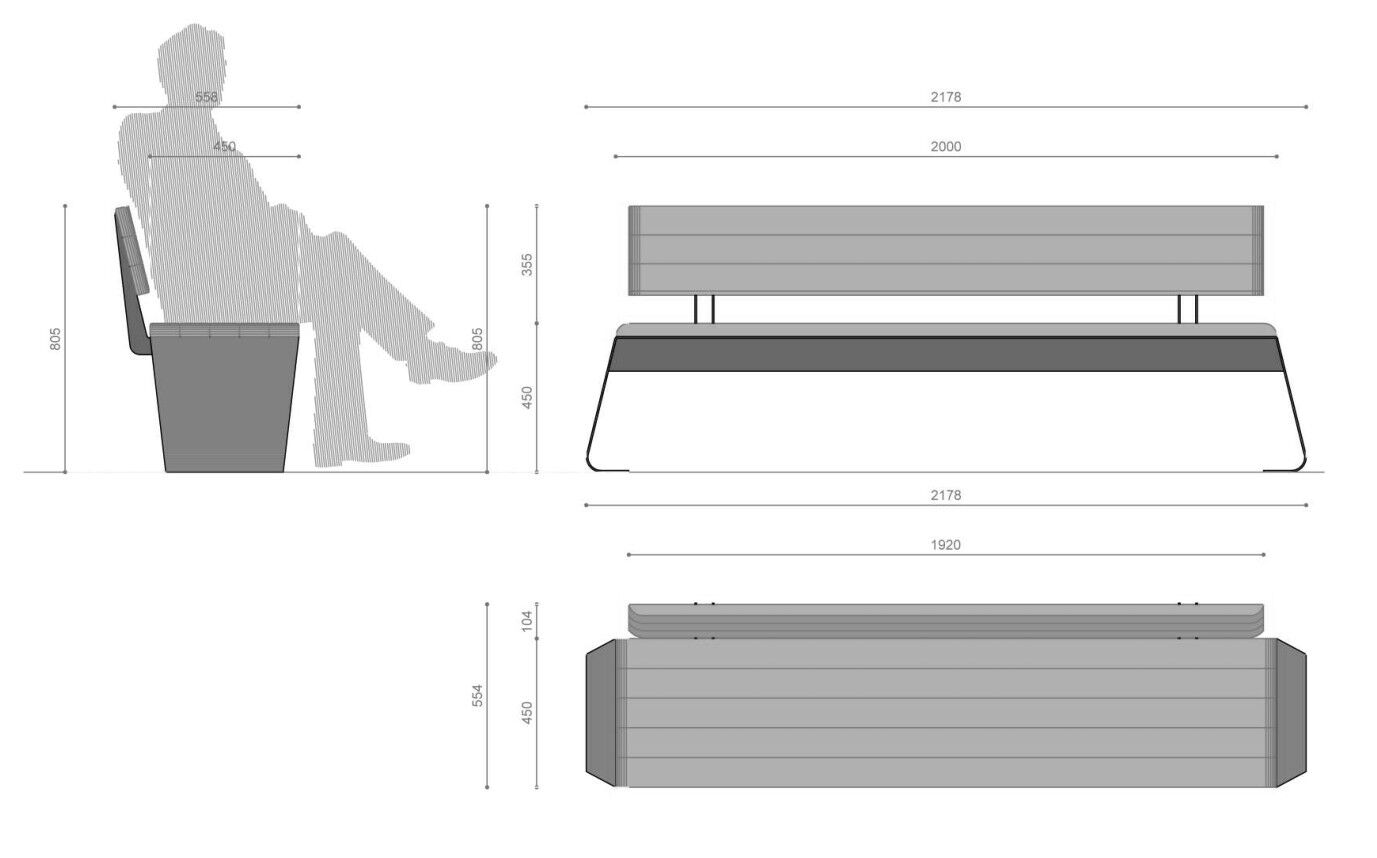 Стальная и деревянная скамья со спинкой Viscio Urban Design RAIL ARCH-00044980 - Вид №10