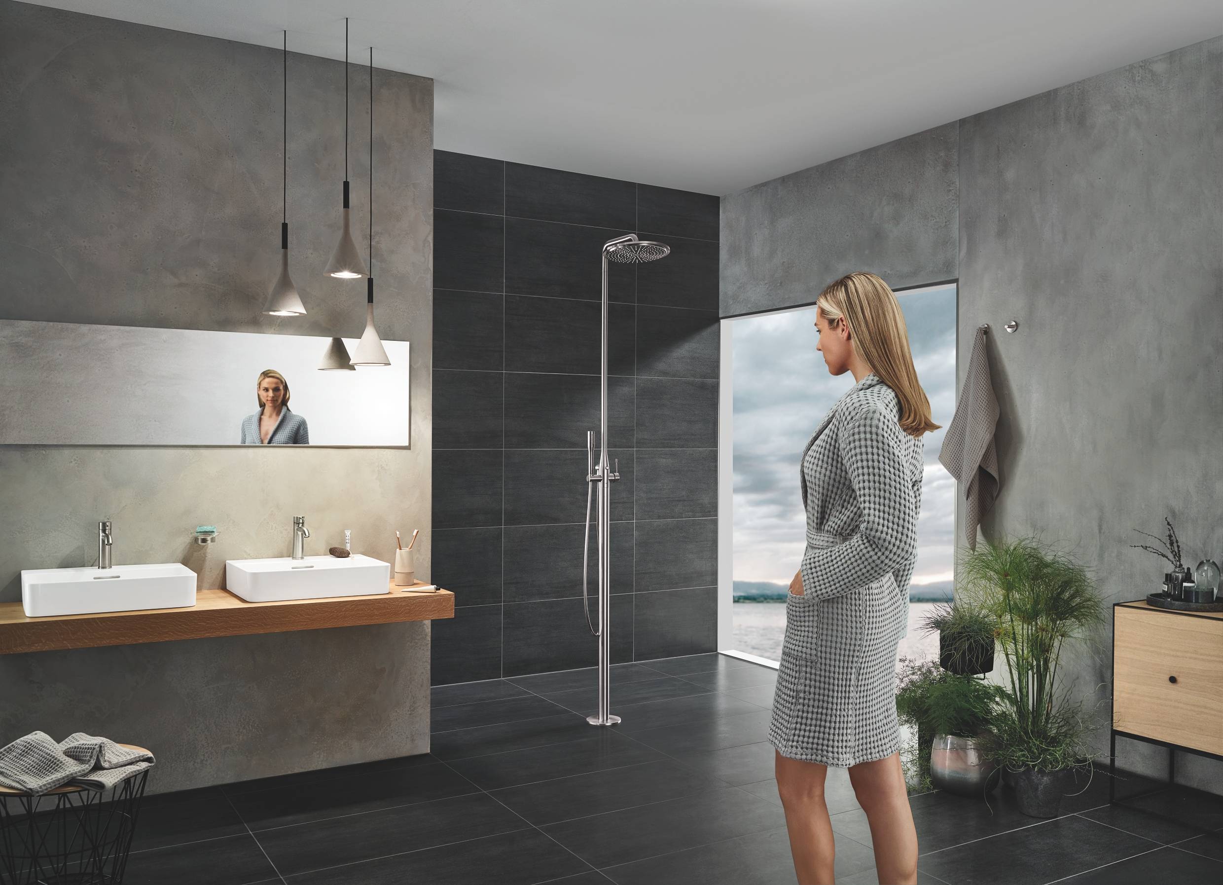 Смеситель для раковины GROHE Essence New S-Size II с донным клапаном, суперсталь (23589DC1) - Вид №4