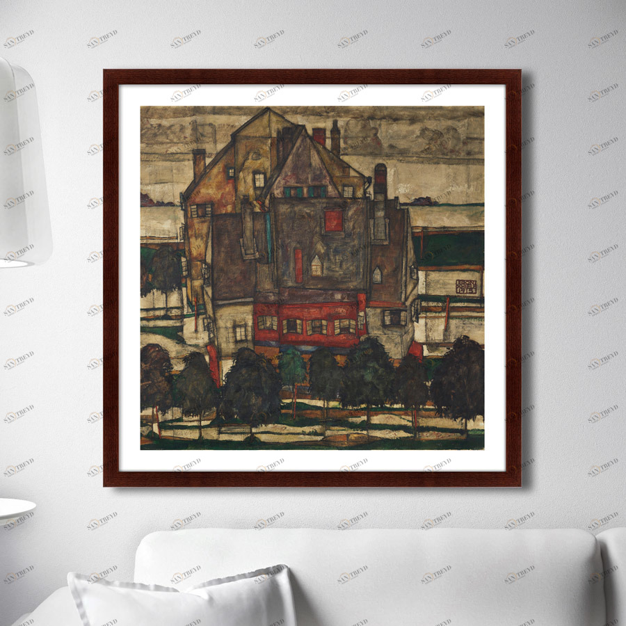 Картина в деревянной раме 78,5х100 см Einzelne Huser (Huser mit Bergen), 1915г. КАРТИНЫ В КВАРТИРУ  264091 Белый;коричневый;разноцветный 