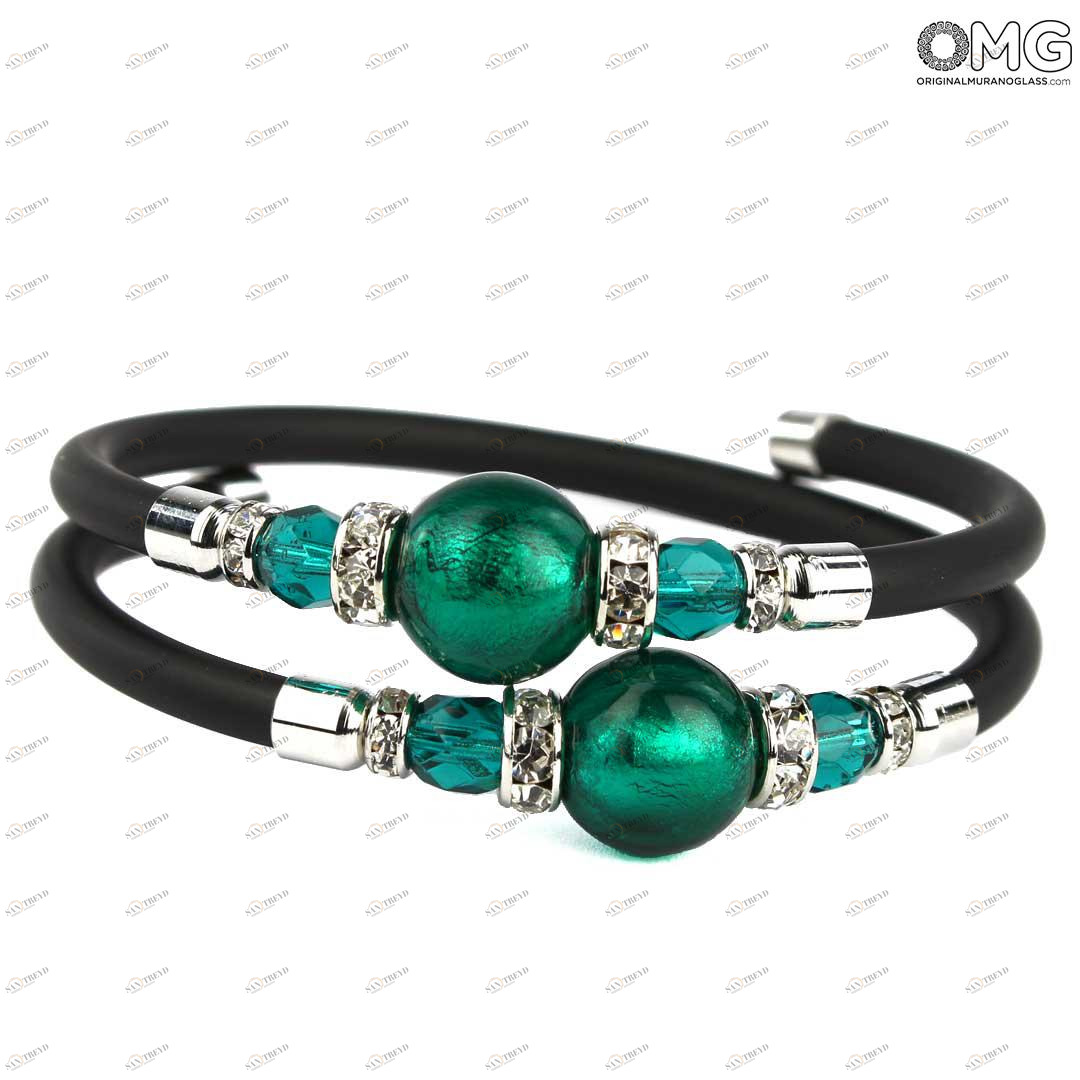 3757 ORIGINALMURANOGLASS Браслет Зелёная Комета - с серебром - муранское стекло OMG 18 см 