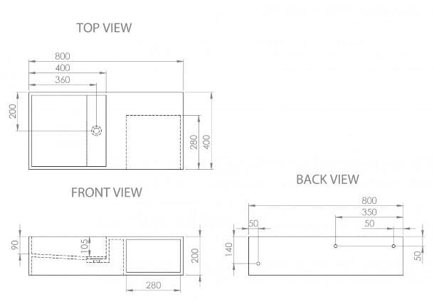 Квадратный подвесной умывальник из смолы LUSSO CUBIX ARCH-00096235 - Вид №5