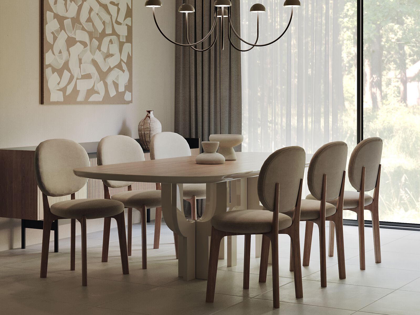 Деревянный и мраморный обеденный стол ANA ROQUE INTERIORS ARCH-00115251 - Вид №1