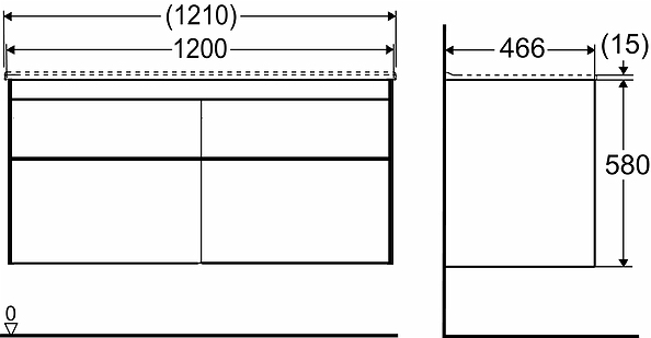 47428 IFO Sense тумба под умывальник с четырьмя ящиками, W = 1200 мм, W1 = 1210 мм, мол. - Вид №8
