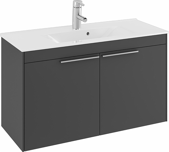 47381 Комплект мебели IFO Sense, тонкий умывальник, с двумя дверцами, компактный, Ш = 600 мм, Ш1 = 615 мм, темно-серый  - Вид №4