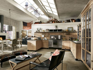 Встроенная кухня из массива дерева с полуостровом