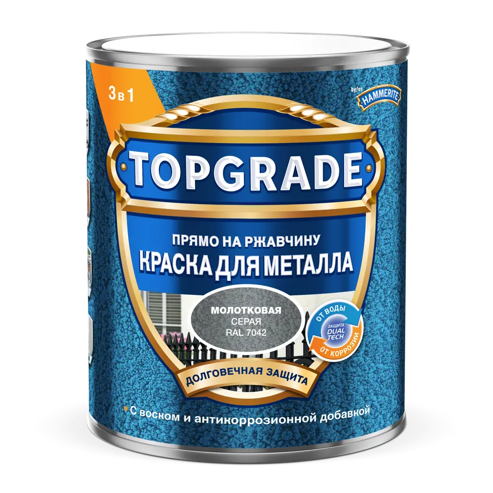 Грунт-эмаль по металлу 3 в 1 Topgrade молотковая цвет серый 0.75 л STLM-2185178 - Вид №1