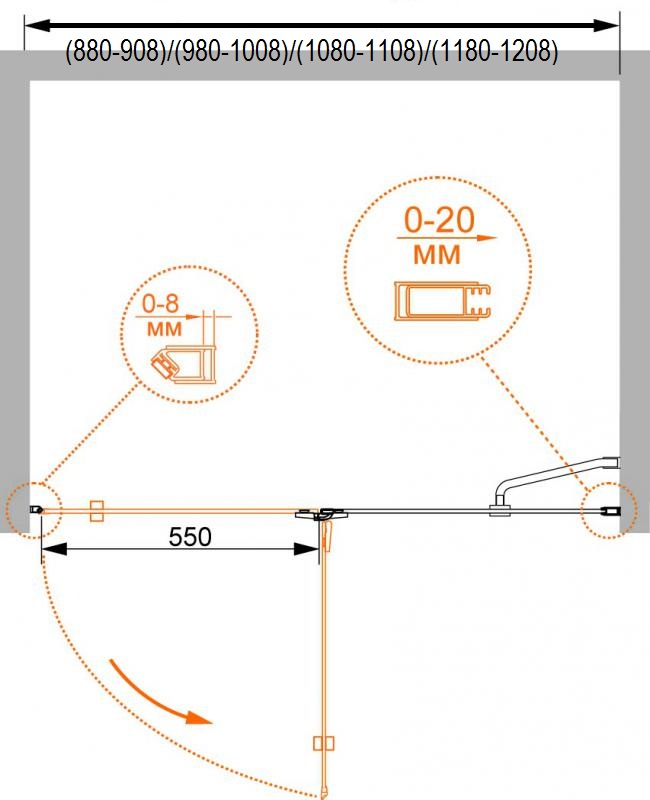Душевая дверь в нишу CEZARES BERGAMO-W-B-12-100-P-Cr-R - Вид №2