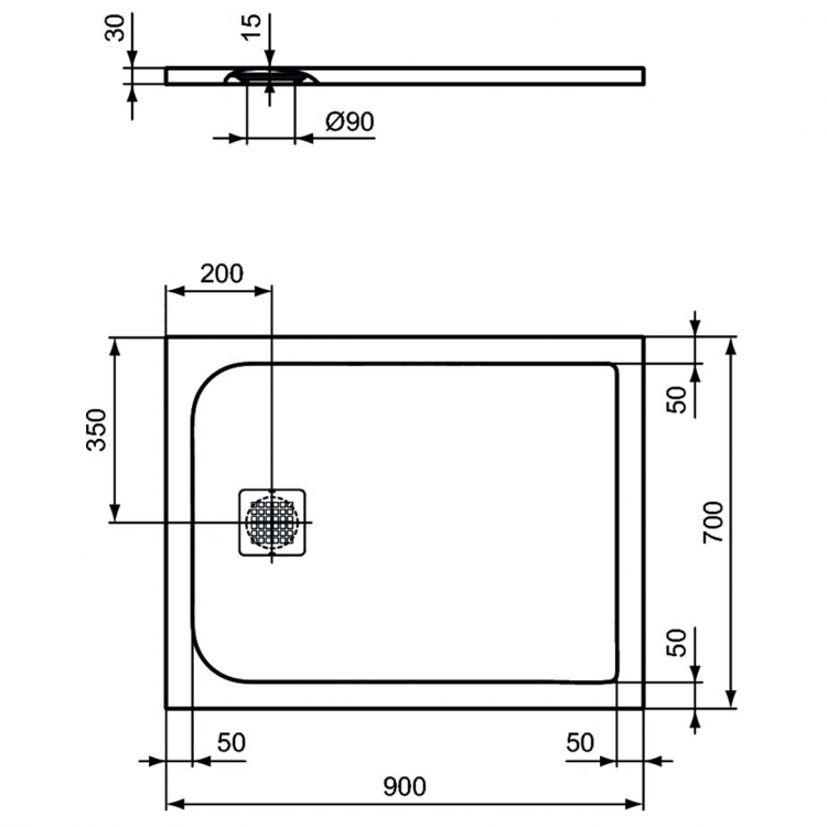 K8190FT Душевой поддон 90х70 см Ideal Standard ULTRAFLAT S  - Вид №1