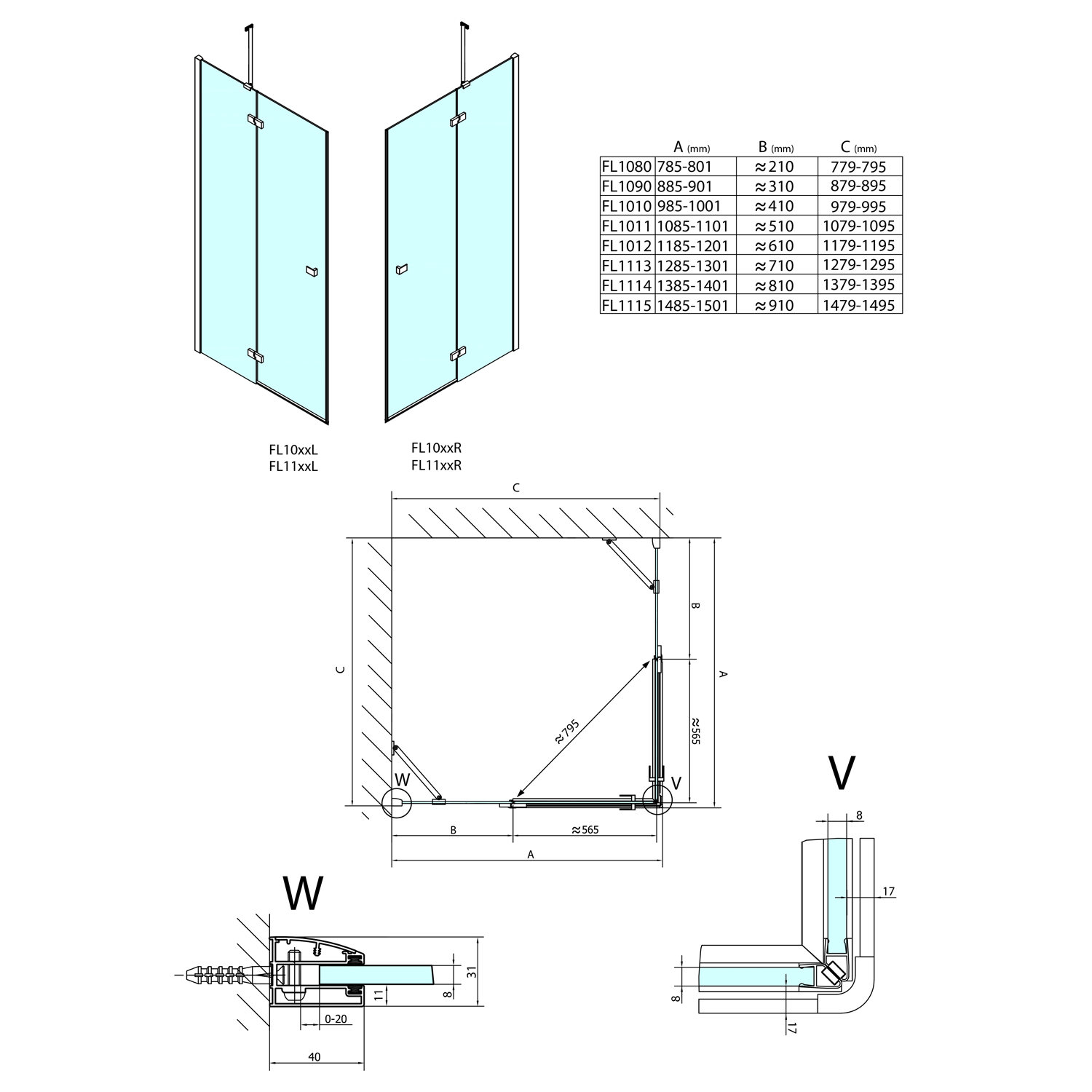 FL1113R Polysan Ширмы для душа FORTIS LINE  - Вид №1