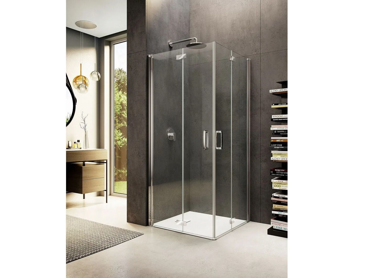 Стеклянная угловая душевая кабина с распашной дверью Provex Industrie ARCH-00112508 - Вид №1