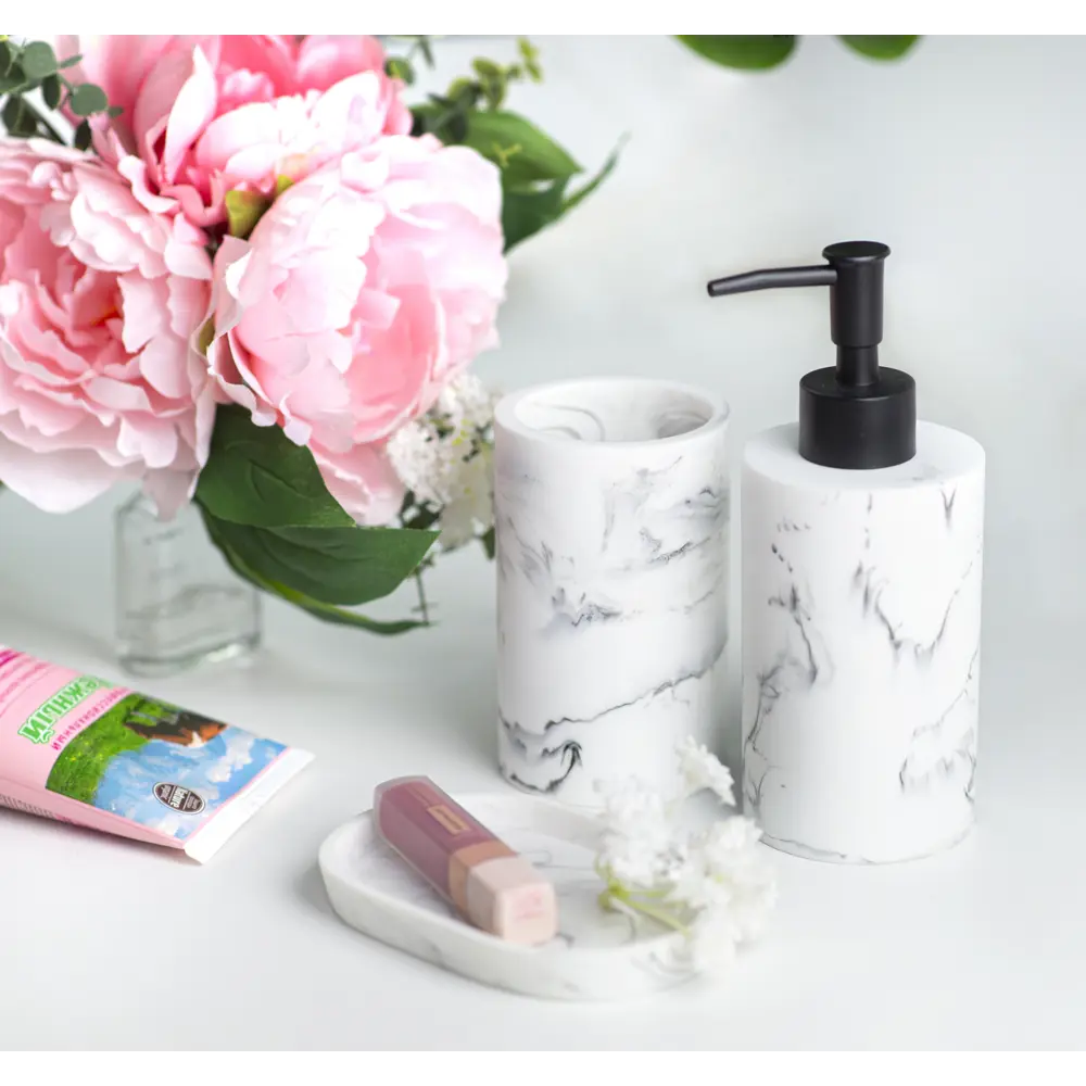Диспенсер для жидкого мыла Marble полирезина текстура мрамор PROFFI HOME STLM-2026505 - Вид №3