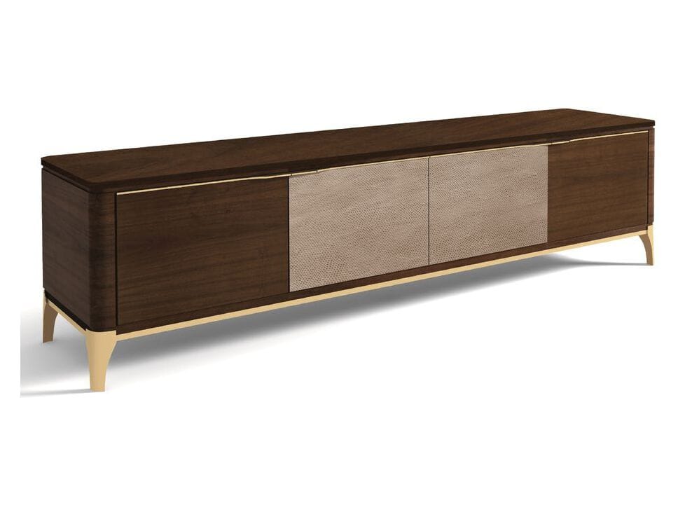 Деревянный шкаф для телевизора с распашными дверцами и кожаными вставками Hurtado Evolution ARCH-00111975