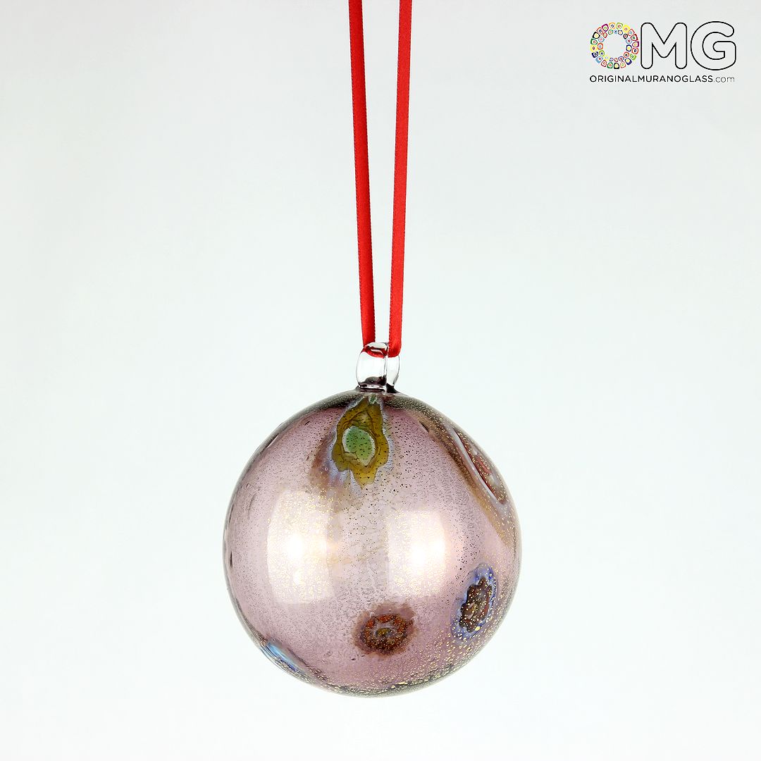 3682 ORIGINALMURANOGLASS Сиреневый Ёлочный шар Фанатазия миллефиори - муранское стекло OMG  см  - Вид №1