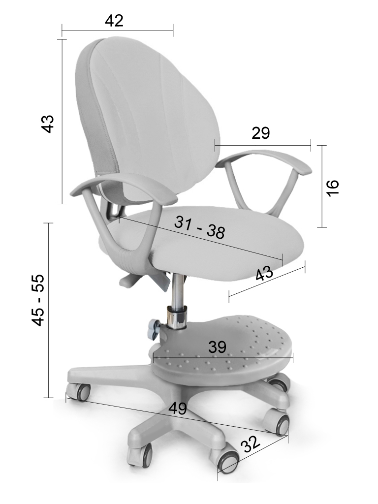 Кресло детское на колесиках серое Mio MEALUX EVO  00-3947309 Серый Santreyd  - Вид №2