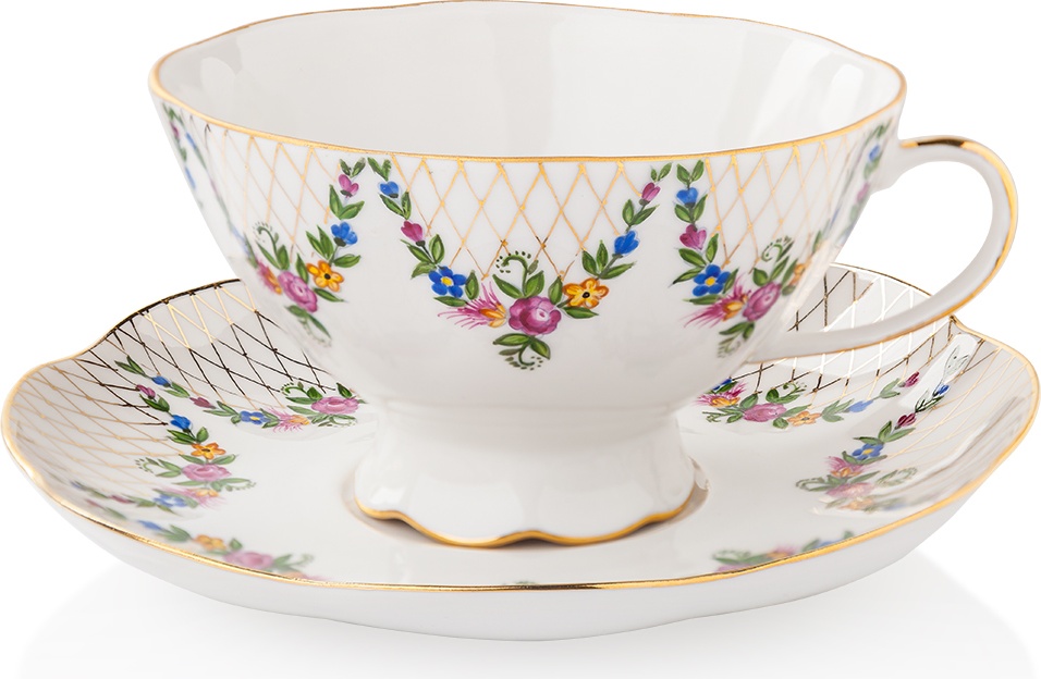 10617393 Мануфактуры Гарднеръ в Вербилках Чашка чайная с блюдцем "Восточная принцесса" "Английский сад" Фарфор, Керамика 