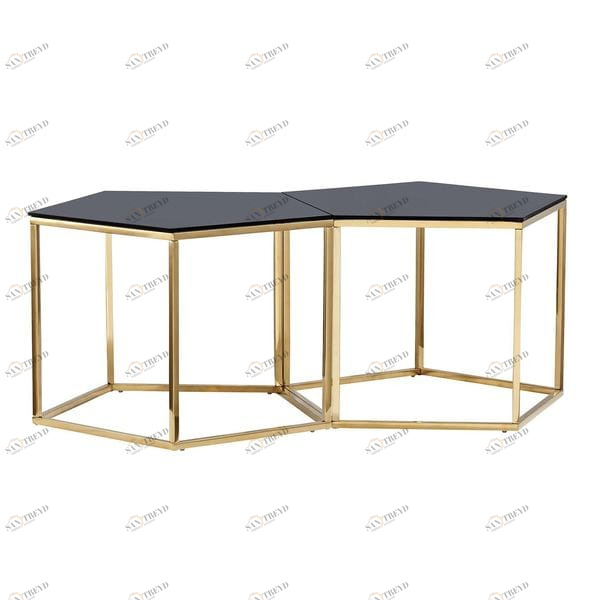 Журнальный столик стеклянный черный с золотым каркасом 120 см двойной Tandem UNICO  248851 Золото;черный 