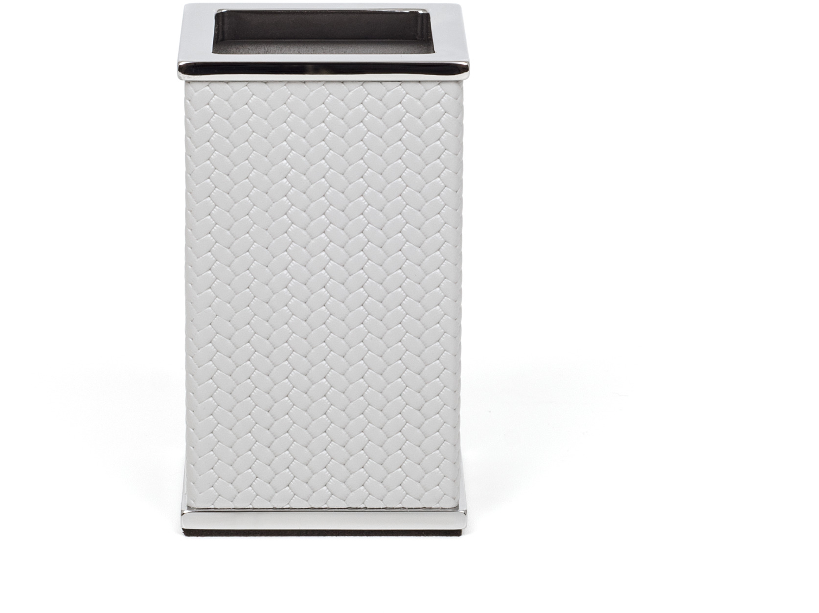 Квадратный держатель для зубных щеток Olimpia - 6,5X6,5XH11 см / хромированный металл / тканая кожа серо-коричневый