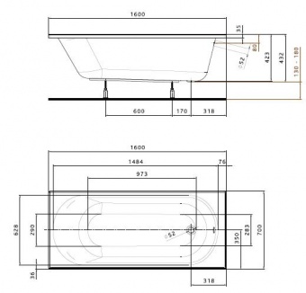 Акриловая ванна 160х70 KOLO Opal Plus AntiSlide XWP1260101  - Вид №4