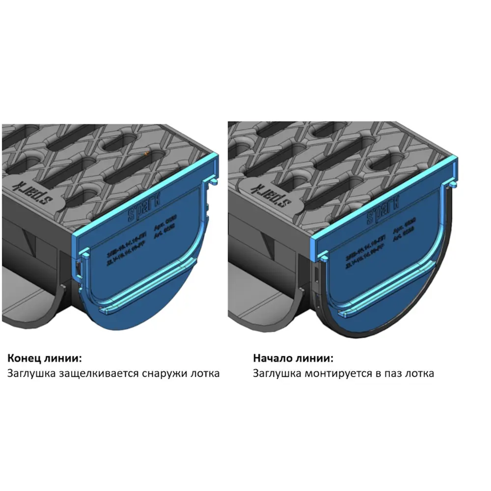 Лоток Standartpark Spark 3 пластиковый 1000x125x100 мм с чугунной решеткой класса С250 STLM-2058433 - Вид №3