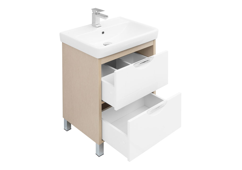 Тумба под раковину Aquanet Гретта 60 New светлый дуб (2 ящика) 00239400 - Вид №3