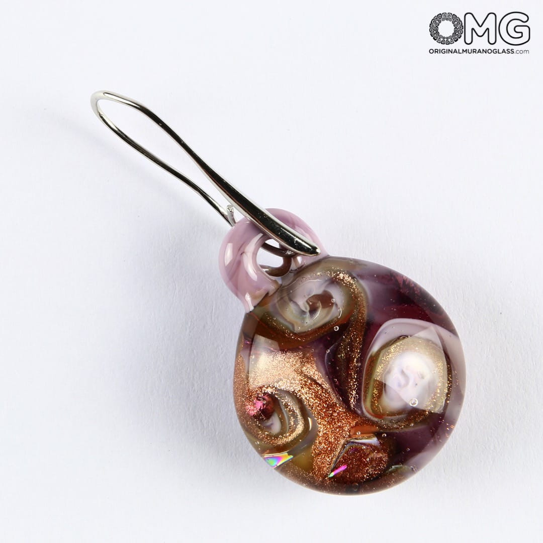 265 ORIGINALMURANOGLASS Круглые красные серьги из муранского стекла соммерсо с авантюрином - OMG 3 см  - Вид №1