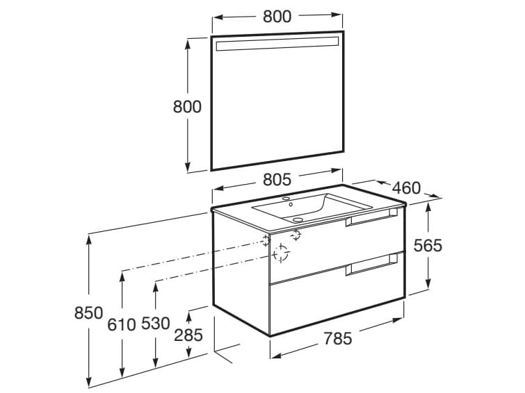 Деревянный подвесной умывальник с зеркалом Roca UNIK A85182 / A85183 / A85184 ARCH-00019858 - Вид №42
