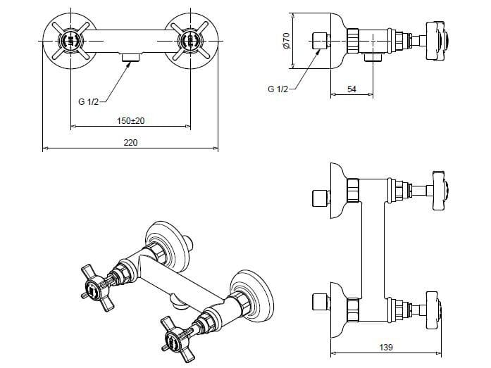 Хромированный латунный смеситель для душа Bugnatese PRINCETON ARCH-00092678 - Вид №2